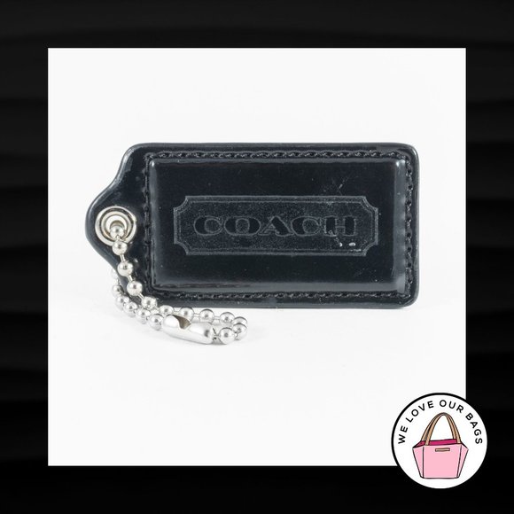 2.5" Large COACH BLACK PATENT LEATHER NICKEL KEY FOB BAG CHARM KEYCHAIN HANG TAG - Picture 1 of 1